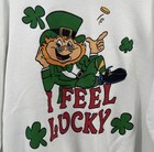 Vintage 80   s Leprechaun Feeling Lucky Graphic Sweatshirt Size L Made In Usa