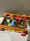 Vintage Wooden Playskool Wagon Pull Toy With 21 Wood Blocks   Rods - Complete