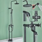 Black Bronze Floor Mount Shower Faucet System Freestanding Tub Filler With Spray