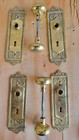 Vintage Brass Ornate Door Knobs With Back Plate  2 Pair 