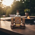 Tequila Decanter Set   Horseshoe Wood Display