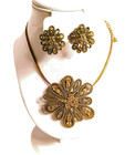 Chico s Floral Filigree Pendant Necklace   Stud Earrings Set Topaz Color Crystal
