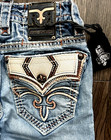 Mens Rock Revival  triton  Slim Boot Leather Inserts Faux Flaps Jeans 29x31