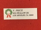 Vincent Price Return Address Label Purchased From Vincent Price Estate 3a