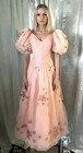 Vintage 1960s Pink Maxi Prom Formal Dress Xs S Frilly Chiffon Gown Glinda Flower
