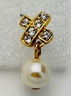 Vintage Charlestone Gold Tone Faux Pearl Crystal X Titanium Post Earrings