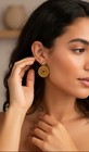 Gold Tone Cotton Crochet Round Dangle Earrings