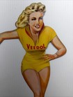 Vintage 1950s Veedol Skater Girl Die Cut Tin Sign Original 17 25 Tall 9 25    Wide