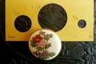 Antique Vintage Large Satsuma Ceramic Button- Flower Spray Gold Details 1-3 8   