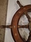 Vintage 17  Wooden Ship Steering Wheel W Brass Hub Nautical Boat Marine Wall Dec