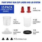 15 Pack Disposable Paint Spray Gun Cup Liners   Lid System Kit 20oz 600ml Cup     