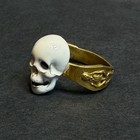 Antique Victorian Memento Mori Men Skull Coffin Skelton Band Ring Gold Enamel