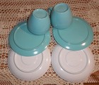 Vtg Plastic Melamine Atomic Turquoise Coffee Cups saucer plates 6 Pc Set