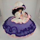Vintage Crochet Bed Pillow Doll 13  Polly Put The Kettle On Purple Pink Kettle