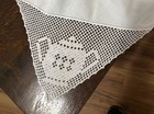 Vintage White Cotton 54x54  Sq Tablecloth Crochet Tea Set Corner Details 