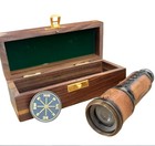 Handmade Brass And Wood Telescope With Wooden Box     Vintage Nautical Spyglass