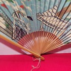 Vtg Decorative Jal Japan Air Lines  Bamboo  Paper Fan 9  light Blue With Flowers