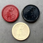 1895 Design Vintage Antique Clay Poker Chips Embossed W girl   Bicycle  3 Colors