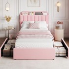 Twin Size Upholstered Bed Frame For Kids Girls  headboard Platform Bed W drawers