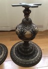 Rare Pair Vintage Cast Metal Parlor Side Table Bases Ornate Design Great Patina