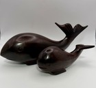 Vintage Ironwood Whale    Baby Calf Statue Hand Carved Figurine 13    7  Long