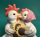 Vintage Ceramic Country Hen And Rooster Chicken Figurine Sunflowers Pecking Kiss