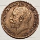 Beautiful 1921 Bronze Woody Error Great Britain One Penny King George Ef 