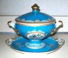 Vtg Imperial Peinte A La Main Porcelain Tureen Lid Underplate Blue Gold Floral