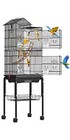Black Spacious 62 Inch Metal Bird Cage Features Roof Access And Rolling Stand