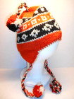 Handmade Knit Heavy Wool Nepal Nepalese Headwear Earflap Hat Orange   Black