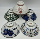 5 Handpainted Rice Bowls Japan  4 3 4  Diameter  Gold  Vibrant Colors