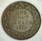 1917 Bronze Canadian Large Cent Almost Uncirculated Coin Canada Au 1c
