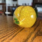 Murano Style Art Glass Lemon Hand Blown Fruit Decor Green Leaf Paperweight
