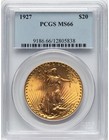 1927  20 Saint-gaudens Gold Double Eagle Pcgs Ms-66 Bu  rich Orange Gold Hues 