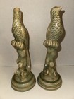 Thai Celadon Pottery Bird Of Paradise Figurines Crackle Glaze Statue Pair