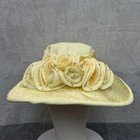 Mr His Hat Womens Yellow Kentucky Derby Church Satin Rhinestone Ruffle Wide Brim
