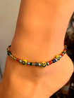 Yellow Smiley Face Colorful Boho Stretch Ankle Bracelet Glass Seed Beads 9 