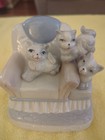Vintage Porcelain Cats On A Chair Figurine Collectible Kitty Blue   White
