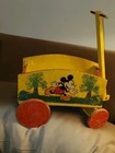 Rare Mickey Mouse Wood Wagon Hand Made   Painted Signed Disney Prod  Ooak  Find 