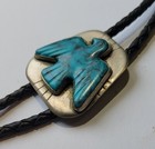 Old Native American Nickel Silver Turquoise Blue Howlite Thunderbird Bolo Tie