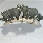 Elephants On Tusk Figurine Sculpture Home Decor Animal Statue