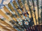 Vtg Japanese Lrg Hand Painted Doves Wall Fan 42    Bamboo Folding Oriental