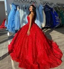 Red Princess Quinceanera Dresses Glitter Sequins 3d Flowers  Ball Gowns Sweet 15