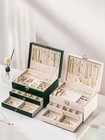 3 Layer Jewelry Box Lock Faux Leather Large Organizer Drawer Necklace Earrings