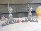 Antique 17th Century Style Merman Fire Dogs Wrought Iron Iron Basket And Irons