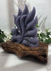 Lepidolite Nine Tailed Fox Kitsune On Natural Wood Base Purple Gemstone Carving