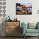 Camping Lake Sunset Mountain Dog Campfire Canvas Wall Art Home Decor Print