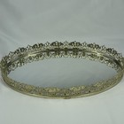Vintage Oval Gold Filigree Vanity Mirror Tray Floral Dresser Display 13x8