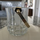 Vintage Small Glass Crystal Ice Bucket Gold Handle Vanity 4   frosted Design Italy