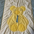 Vintage Teddy Bear Yellow And Blue Gingham Baby Quilt  High Chair Cover  Sheets